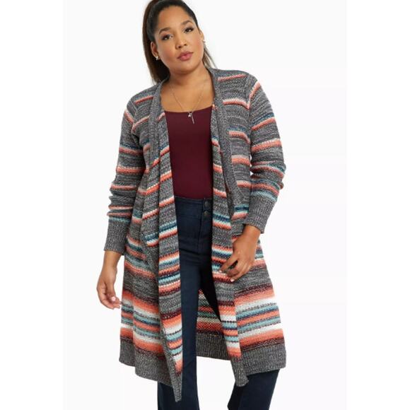 Torrid Gray Striped Cardigan Sweater Women 1X 1XL - Picture 1 of 8